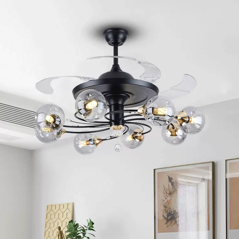 42 "Wide Simplicity Globe Anhänger Lüfter Lampe Clear Glass 8-Licht Schlafzimmer Halbflush-Halterung mit 4 Klingen