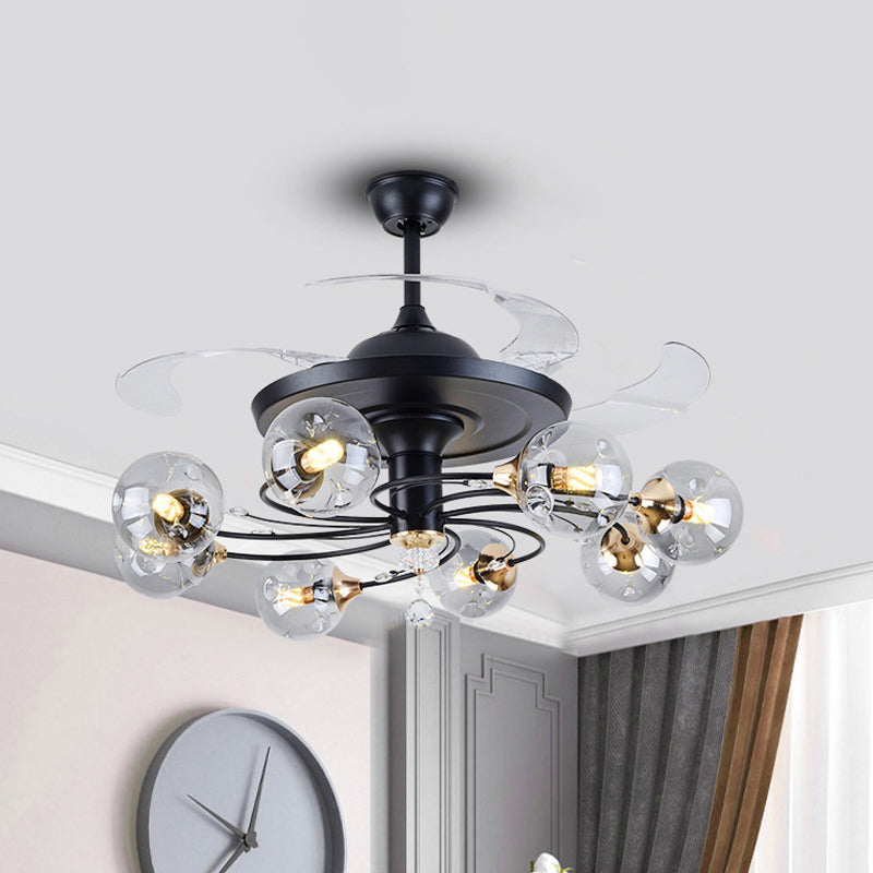 42 "Wide Simplicity Globe Anhänger Lüfter Lampe Clear Glass 8-Licht Schlafzimmer Halbflush-Halterung mit 4 Klingen