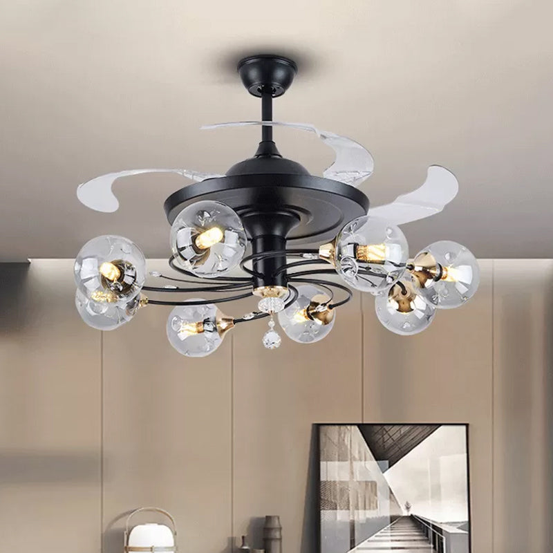 42 "Wide Simplicity Globe Anhänger Lüfter Lampe Clear Glass 8-Licht Schlafzimmer Halbflush-Halterung mit 4 Klingen