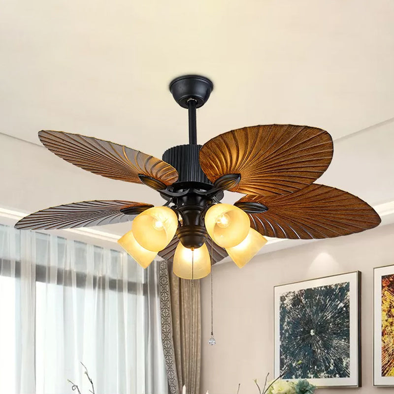 5-Blade 5 Köpfe Schlafzimmer Deckenlüftungslampe Modernes schwarzes Halbblüzlicht mit konischem Plastikschatten, 52 "breit