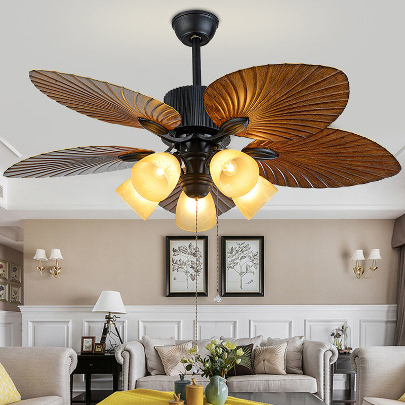 5-Blade 5 Köpfe Schlafzimmer Deckenlüftungslampe Modernes schwarzes Halbblüzlicht mit konischem Plastikschatten, 52 "breit