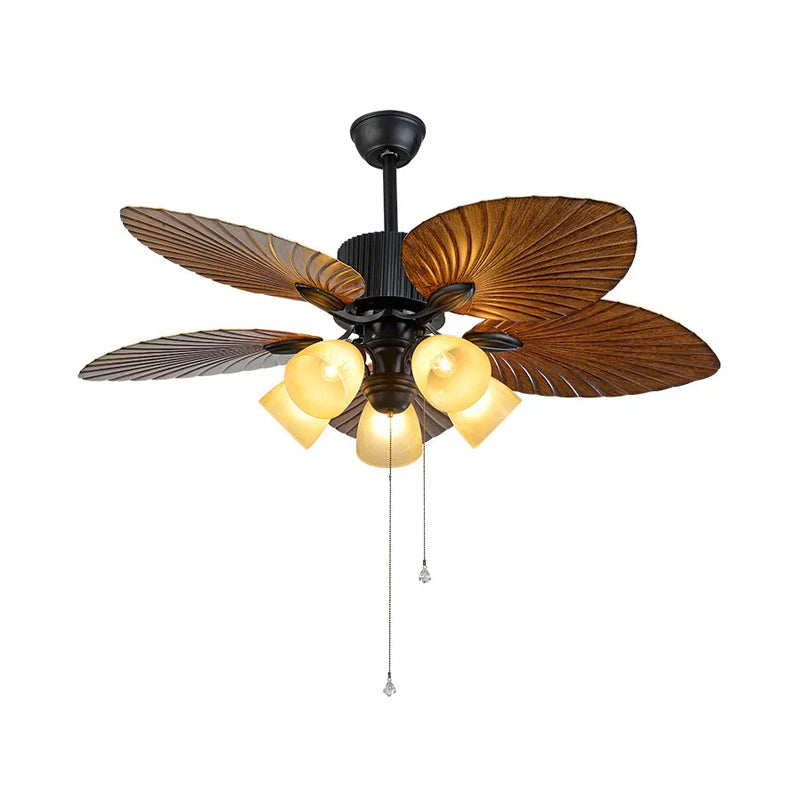 5-Blade 5 Köpfe Schlafzimmer Deckenlüftungslampe Modernes schwarzes Halbblüzlicht mit konischem Plastikschatten, 52 "breit