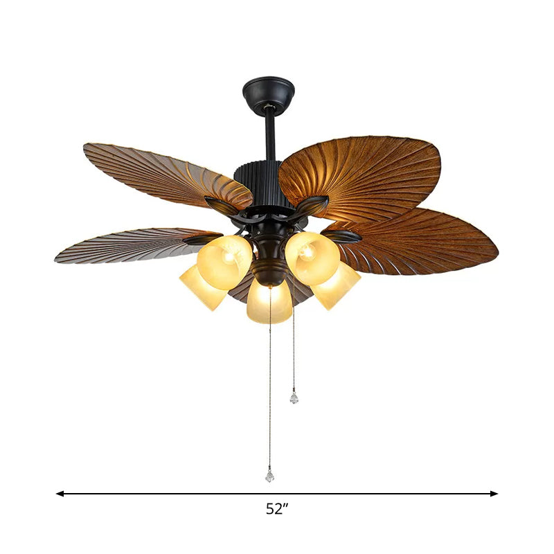 5-Blade 5 Köpfe Schlafzimmer Deckenlüftungslampe Modernes schwarzes Halbblüzlicht mit konischem Plastikschatten, 52 "breit