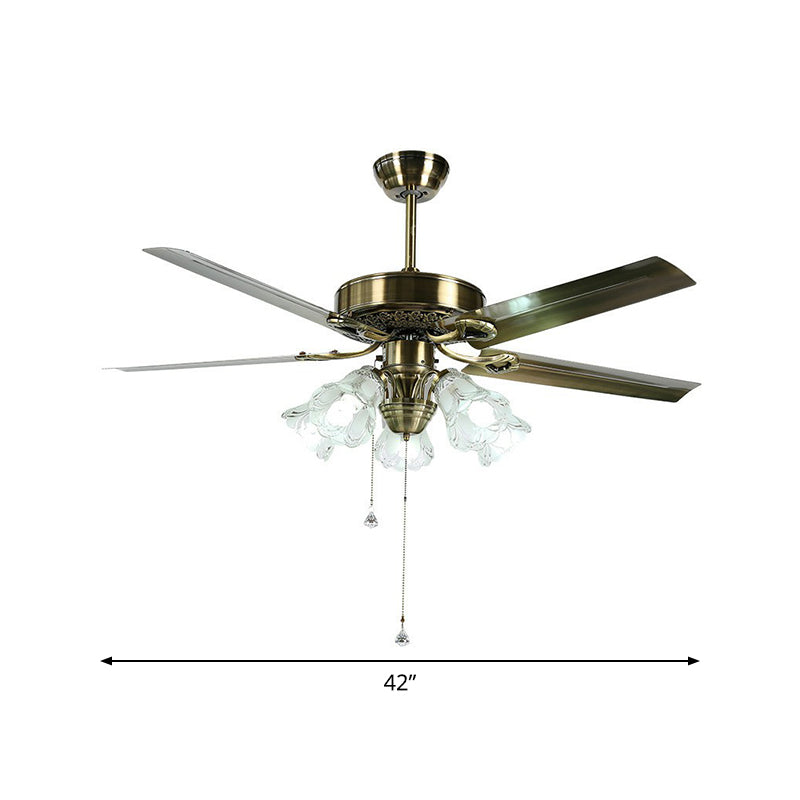 Fleur de verre givrée Semi Flush Rustique 52 "de large 3 lumières salle à manger suspendue au ventilateur de ventilateur, 3 lames
