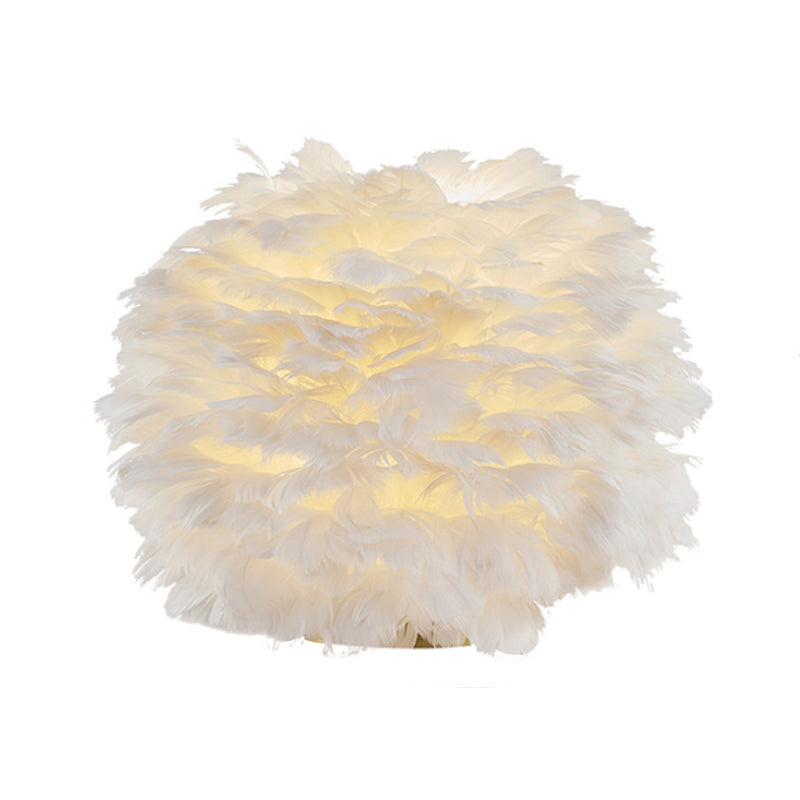 Grey/White/Pink Spherical Night Lamp Nordic Single-Bulb Feather Table Stand Light for Living Room