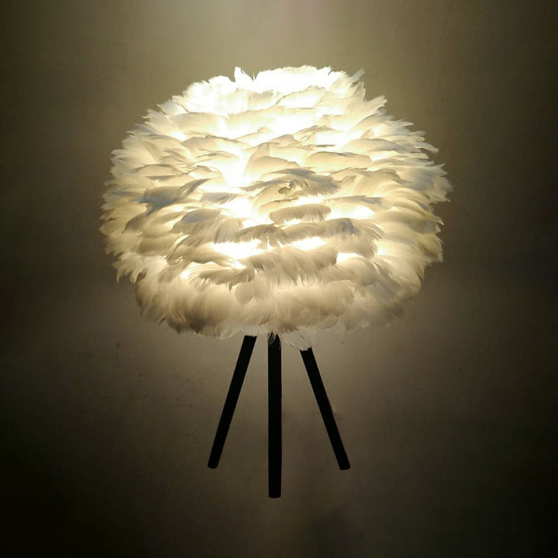 Global Feather Night Light Nordic 1-Light White/Red/Pink Table Lamp with 3-Leg Stand in Black/White