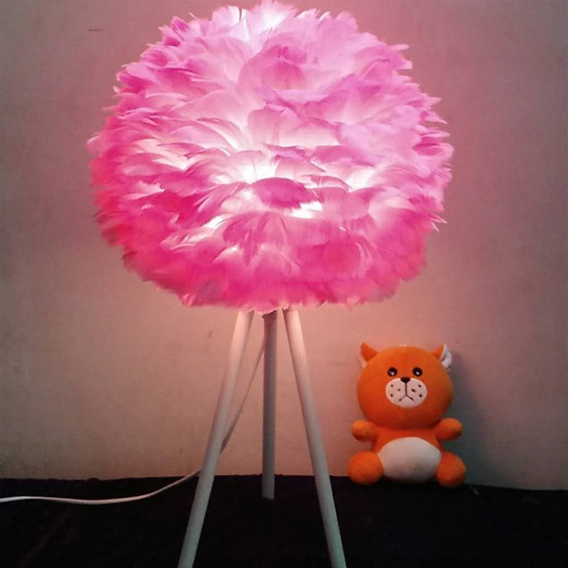 Global Feather Night Light Nordic 1-Light White/Red/Pink Table Lamp with 3-Leg Stand in Black/White