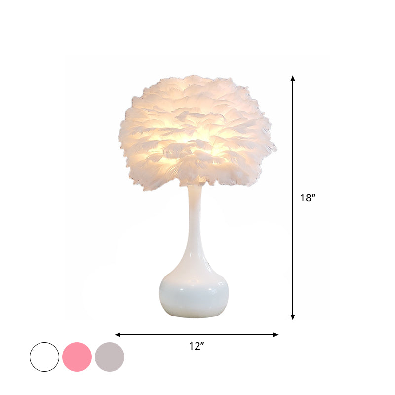 Lampada notturna a cupola in piuma d'oca naturale Lampada da tavolo moderna a 1 lampadina grigia/bianca/rosa con base a goccia