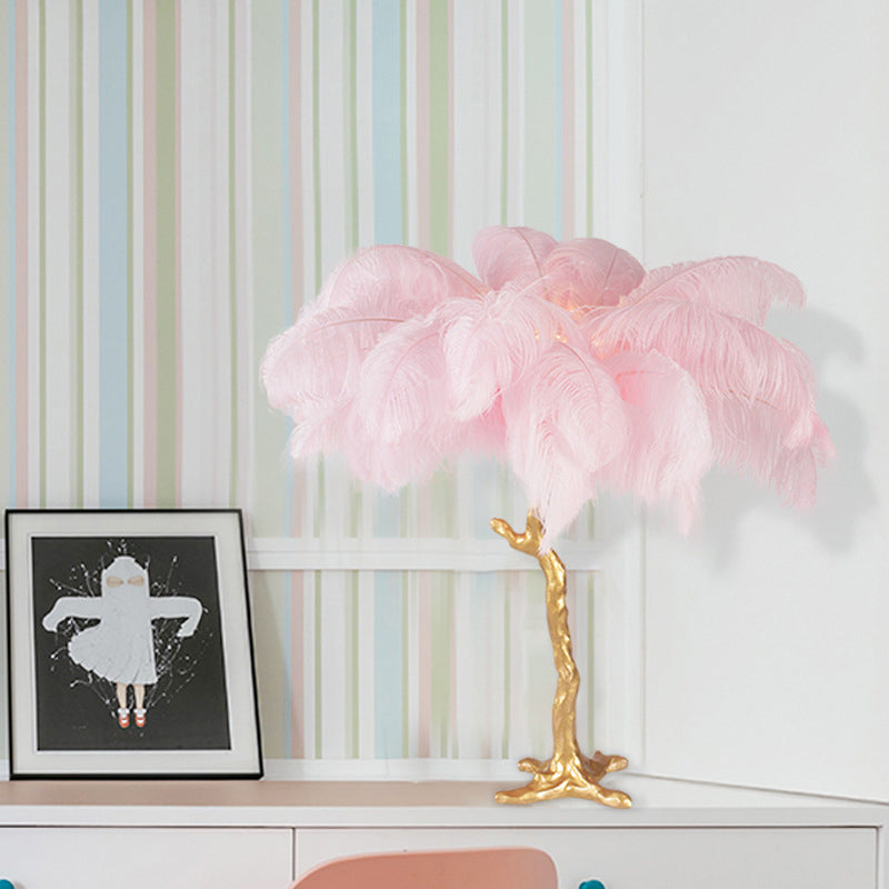 Creatief moderne kokosboom nachtlamp veer eenmalige bol woonkamer tafellicht in roze