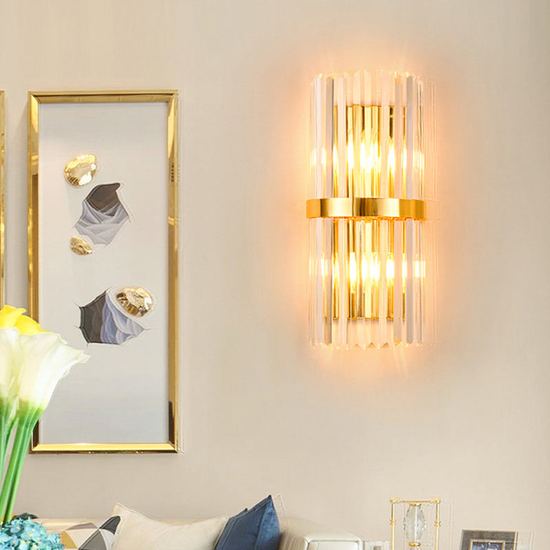 Cilindro/lámpara de pared cónica Postmoderna prismática/cristal de 2 luces Sala de estar de montura de montaje en oro en oro