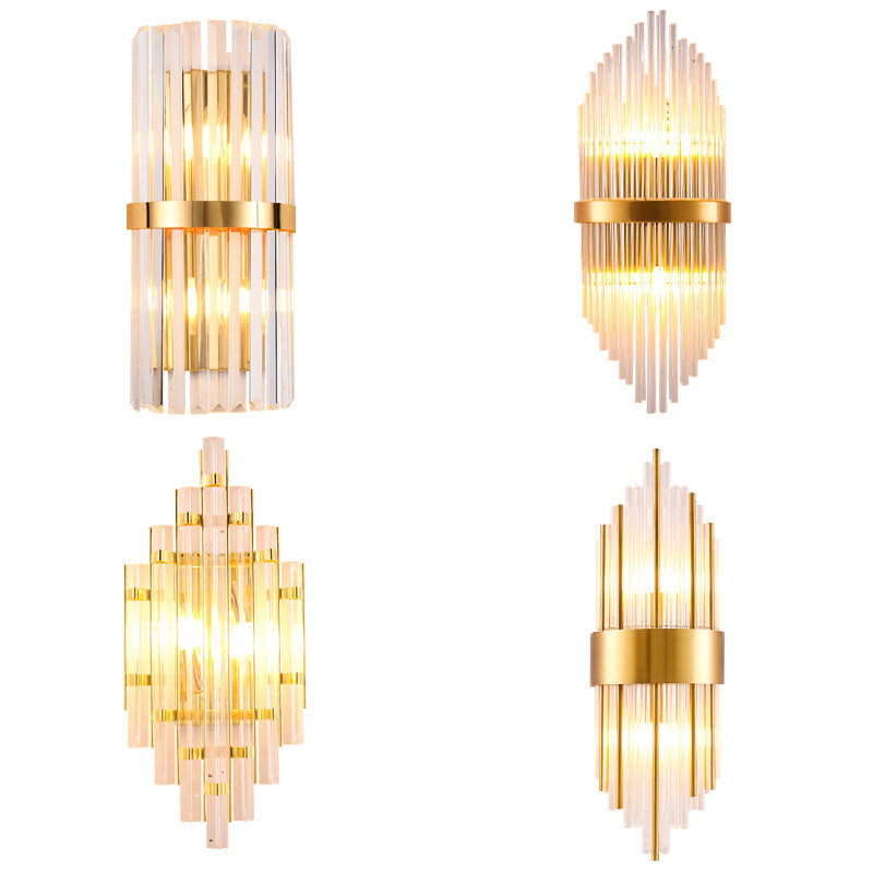 Cilindro/lámpara de pared cónica Postmoderna prismática/cristal de 2 luces Sala de estar de montura de montaje en oro en oro