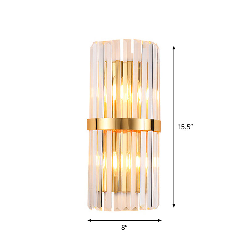 Cilindro/lámpara de pared cónica Postmoderna prismática/cristal de 2 luces Sala de estar de montura de montaje en oro en oro