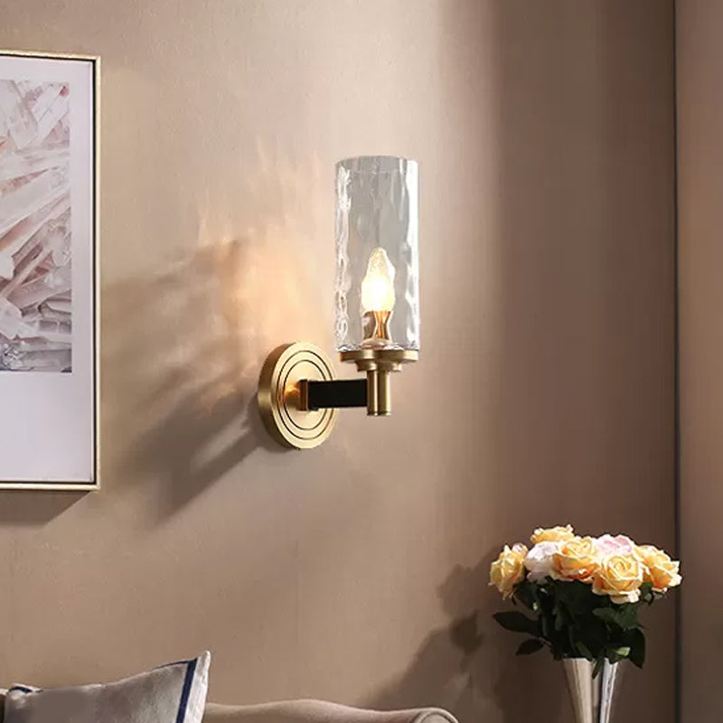 Cylinder/Ball Shaped Sconce Lamp Postmodern Water Glass/Cut Crystal 1 Bulb Gold Wall Mounted Light for Living Room