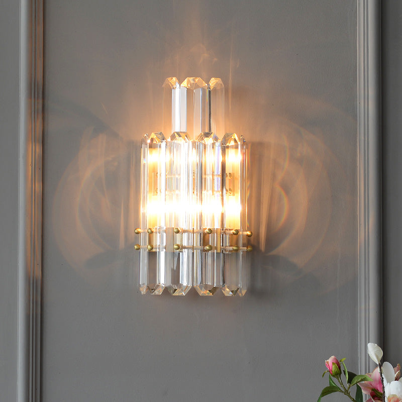 2 Tiers Clear Crystal Prism Wall Light Contemporary 2 Heads Gold Wall Sconce for Restaurant