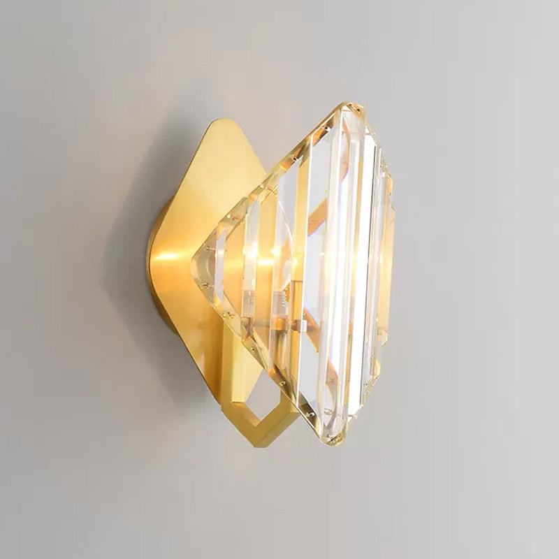 Crystal Rhombus Wall Mount Lamp Post-Modern 1/2-Bulb Wall Lighting Fixture in Gold