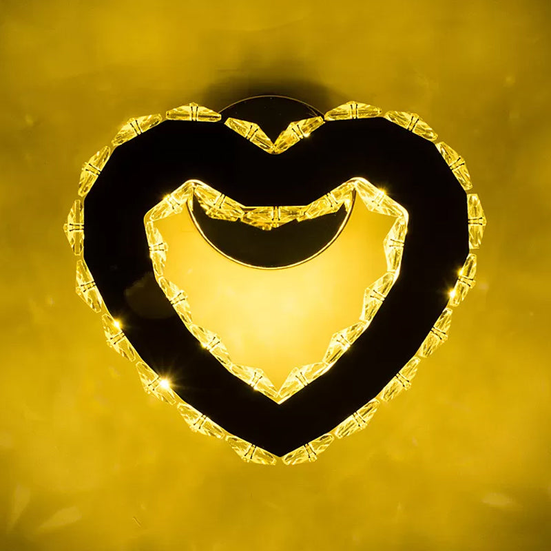 WIFI/Dual C/Loving Heart Hotel Flush Mount Crystal Encrusted Modern LED Wall Sconce Lighting in Gold