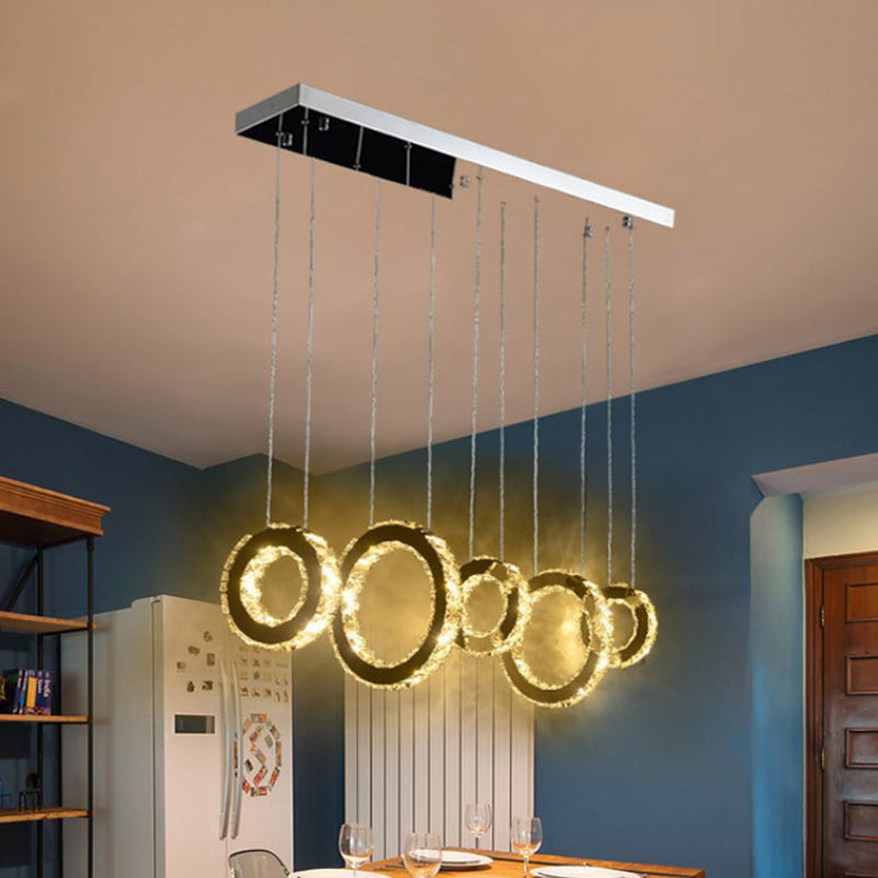 Circular Dining Room Cluster Pendant K9 Crystal 3/5 Lights Modern Style Hanging Lamp in Silver