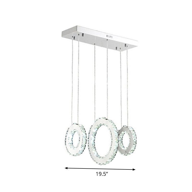 Circular Dining Room Cluster Pendant K9 Crystal 3/5 Lights Modern Style Hanging Lamp in Silver