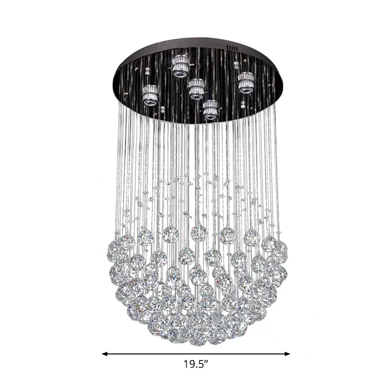 Crystal Sphere Ceiling Lamp Glam Modern 5 Lights Stainless Steel Flush Mount Lighting
