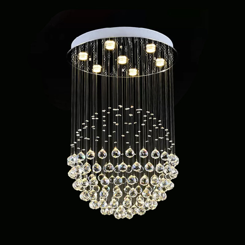 Modern Globe Flushmount Light Crystal 3/5/14 Bulbs Restaurant Ceiling Fixture in Stainless Steel