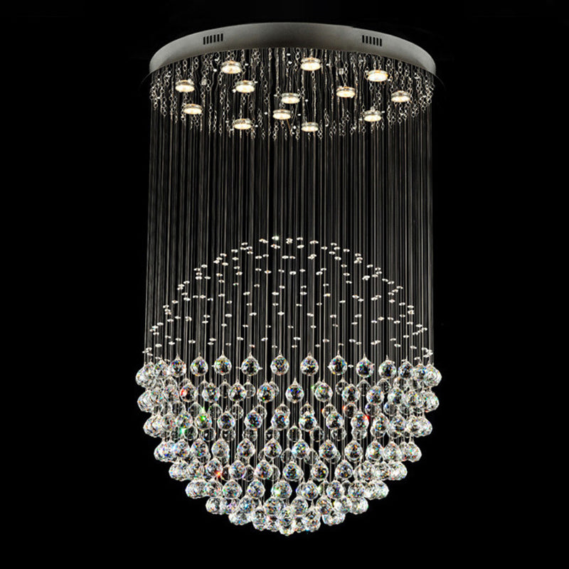 Modern Globe Flushmount Light Crystal 3/5/14 Bulbs Restaurant Ceiling Fixture in Stainless Steel
