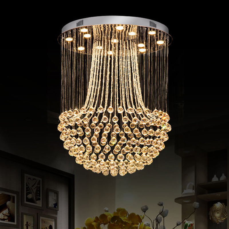 Crystal Mushroom Flush Mount Contemporary 13 Lights Flushmount Ceiling Lamp in Stainless Steel
