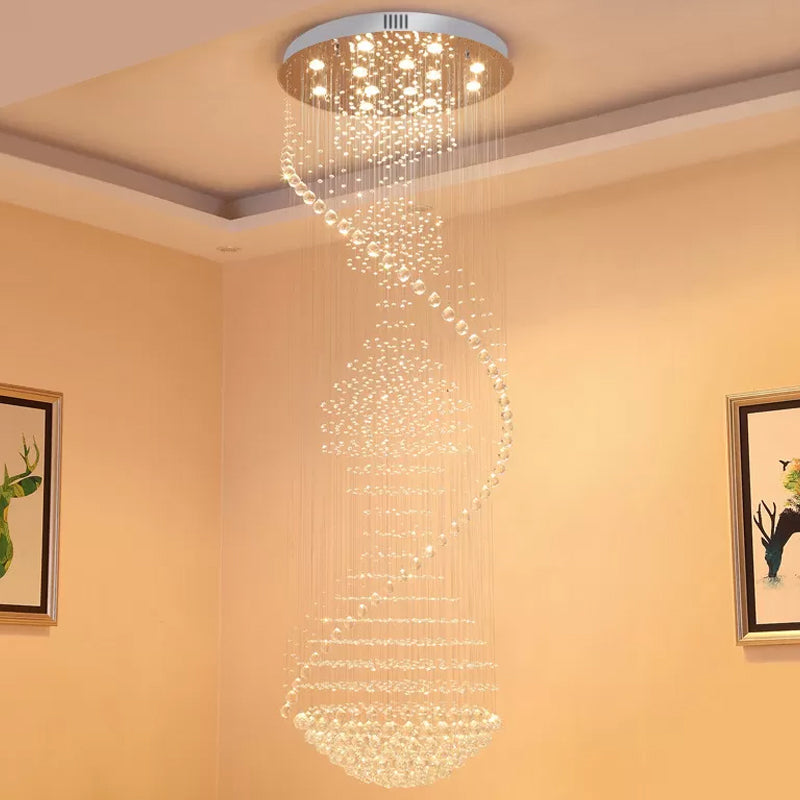 94.5" High Spiral Flush Mounted Light Modernist Crystal 13-Light Stainless Steel Ceiling Lighting