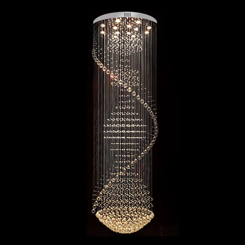 94.5" High Spiral Flush Mounted Light Modernist Crystal 13-Light Stainless Steel Ceiling Lighting