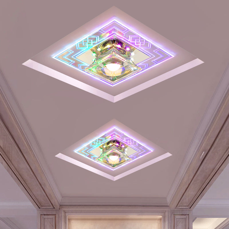Trapezoid Shaped Clear Crystal Ceiling Lamp Contemporary LED Chrome Flush Mount Light for Corridor