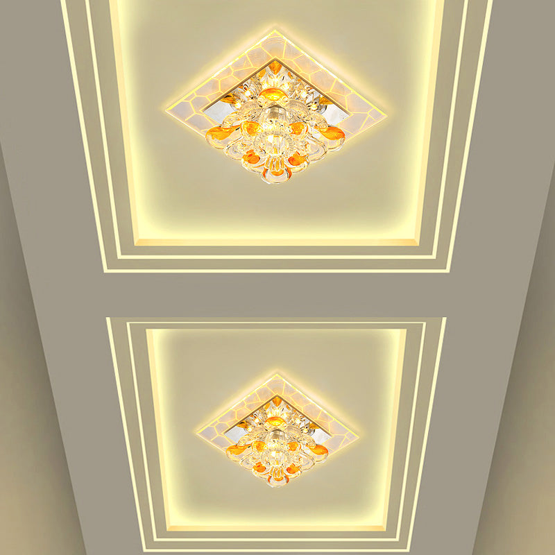 Floral Flush Mount Light Nordic Faceted Crystal LED Purple Close to Ceiling Lighting for Corridor