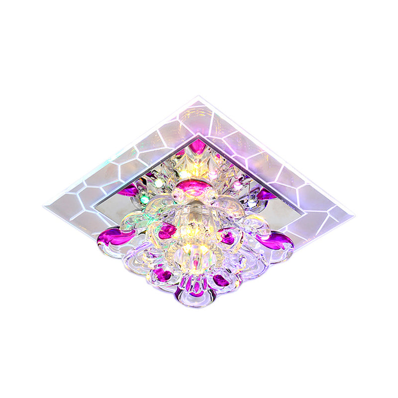 Floral Flush Mount Light Nordic Faceted Crystal LED Purple Close to Ceiling Lighting for Corridor