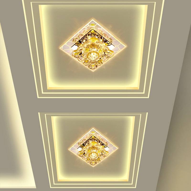 Simple LED Flush Ceiling Light Flower Flush Mount Lighting Fixture with Beveled Crystal Shade
