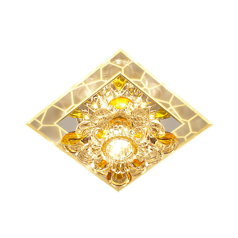 Einfache LED-Deckenleuchte, Blumen-Unterputzleuchte mit abgeschrägtem Kristallschirm