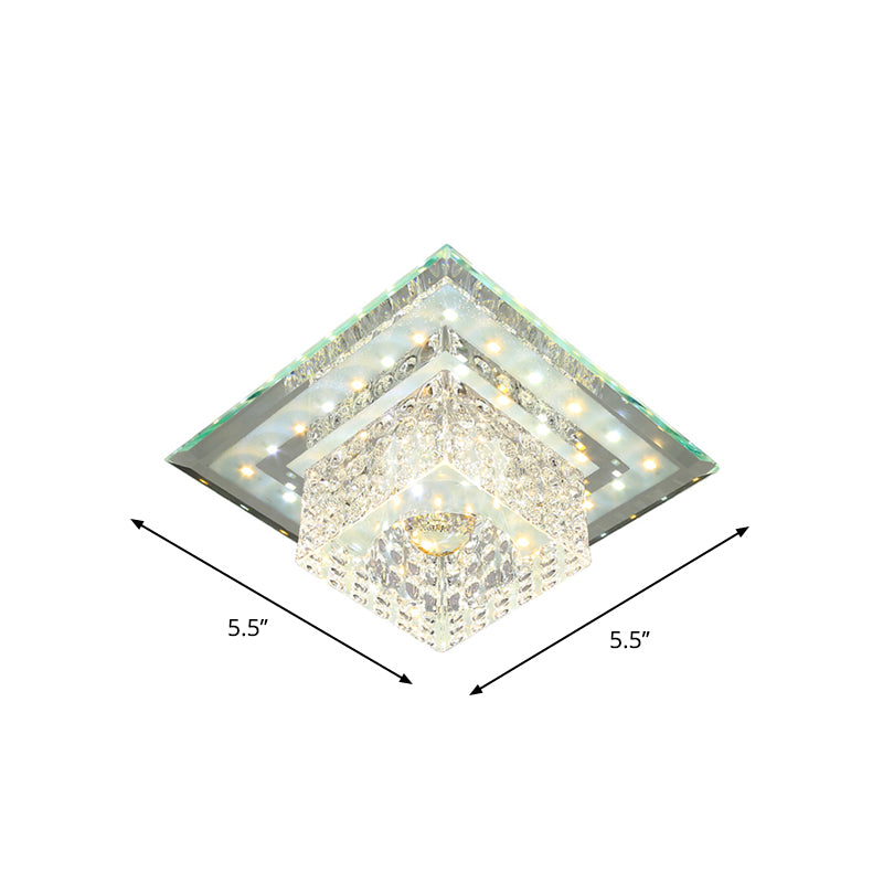 Einfachheit Square Flush Mount Lighting Facettiert Crystal LED-Portsch in der Nähe von Deckenlampe in Chrome