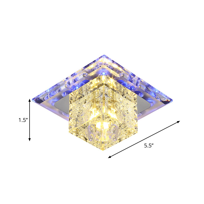 Cube Shade Hal Inbouwarmatuur Helder Kristal LED Hedendaagse Plafondverlichting in Chroom