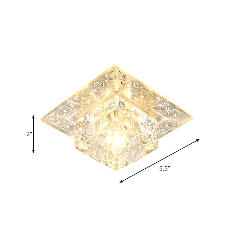 Luz cuadrada de cristal transparente empotrada estilo moderno LED cromado cerca de la luz de techo para porche
