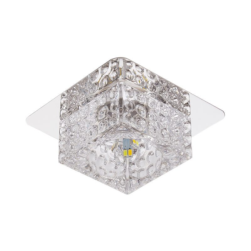 Beveled Crystal Square Flush Ceiling Light Minimalist LED Chrome Flushmount Lighting