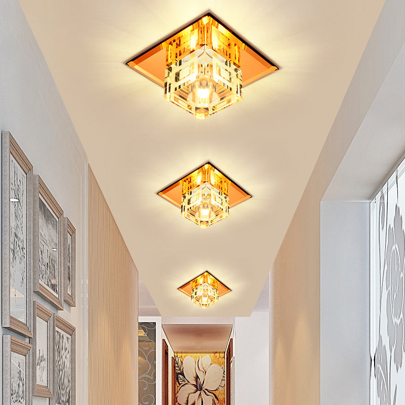 Kubusvormig plafond gemonteerde armatuur modernistische helder kristal LED veranda Flushmount licht in Chrome