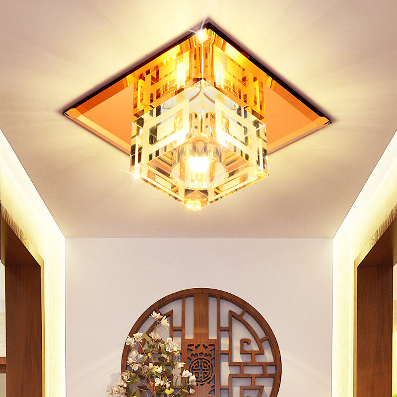 Kubusvormig plafond gemonteerde armatuur modernistische helder kristal LED veranda Flushmount licht in Chrome