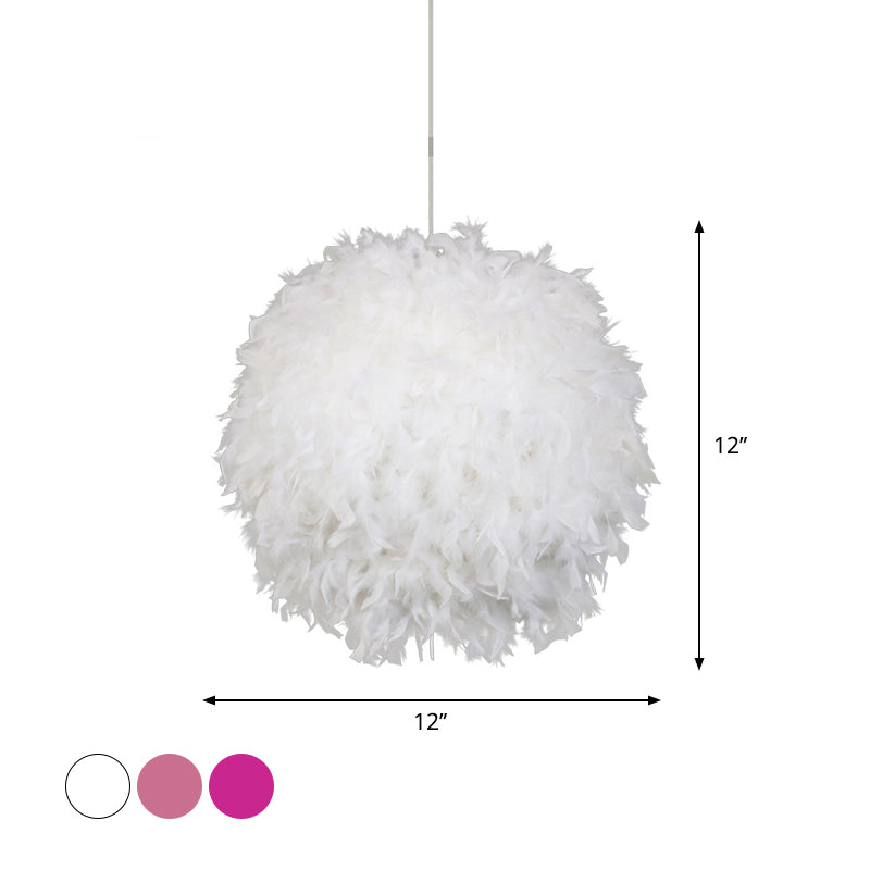 Sphère de large 12 "/ 14" / 16 "de large pendentif Plume moderne 1 chambre à tête plafond peindre légère en blanc / rose / rose rouge