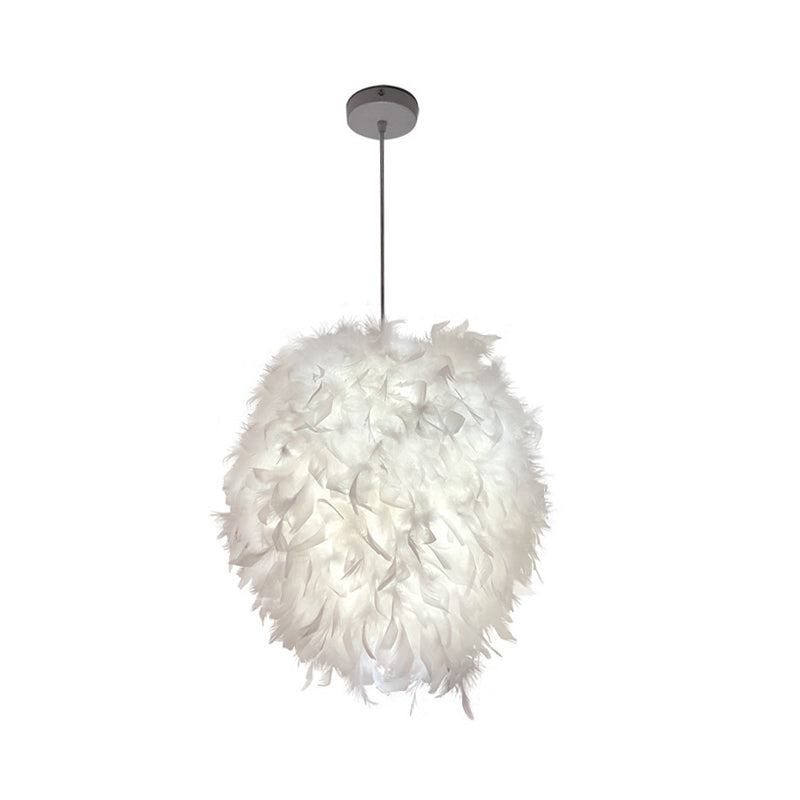 1-Light Dining Room Pendant Lighting Simplicity White Hanging Light with Ellipse Feather Shade