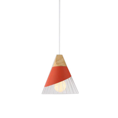 Modernism Cone Pendant Light 1 Light Aluminum and Wood Pendant Ceiling Light in Black/Blue for Dining Table