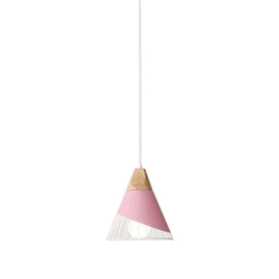 Modernism Cone Pendant Light 1 Light Aluminum and Wood Pendant Ceiling Light in Black/Blue for Dining Table