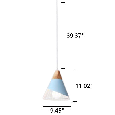 Modernism Cone Pendant Light 1 Light Aluminum and Wood Pendant Ceiling Light in Black/Blue for Dining Table