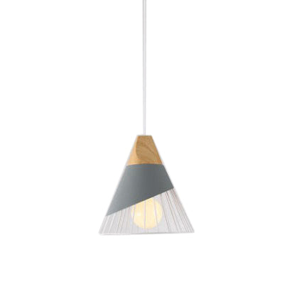 Modernism Cone Pendant Light 1 Light Aluminum and Wood Pendant Ceiling Light in Black/Blue for Dining Table