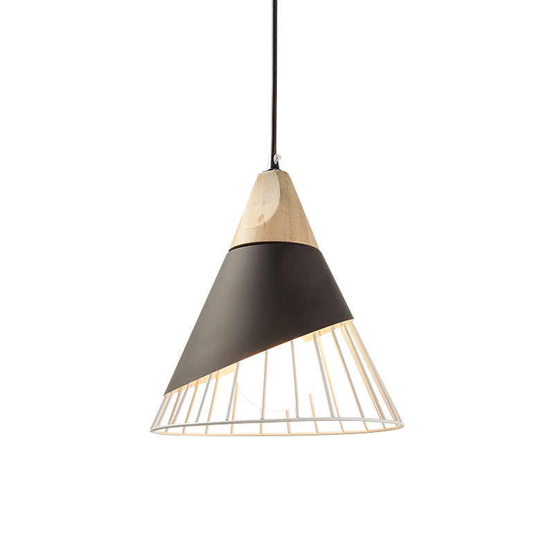 Modernism Cone Pendant Light 1 Light Aluminum and Wood Pendant Ceiling Light in Black/Blue for Dining Table