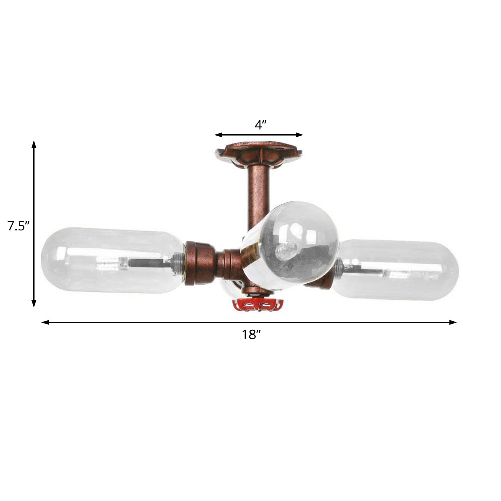 Antiguo Cobre Sputnik Semi Flush Light Vintage Clear Glass 4/6 Ligero Comedor Cosco de iluminación con diseño de tubería