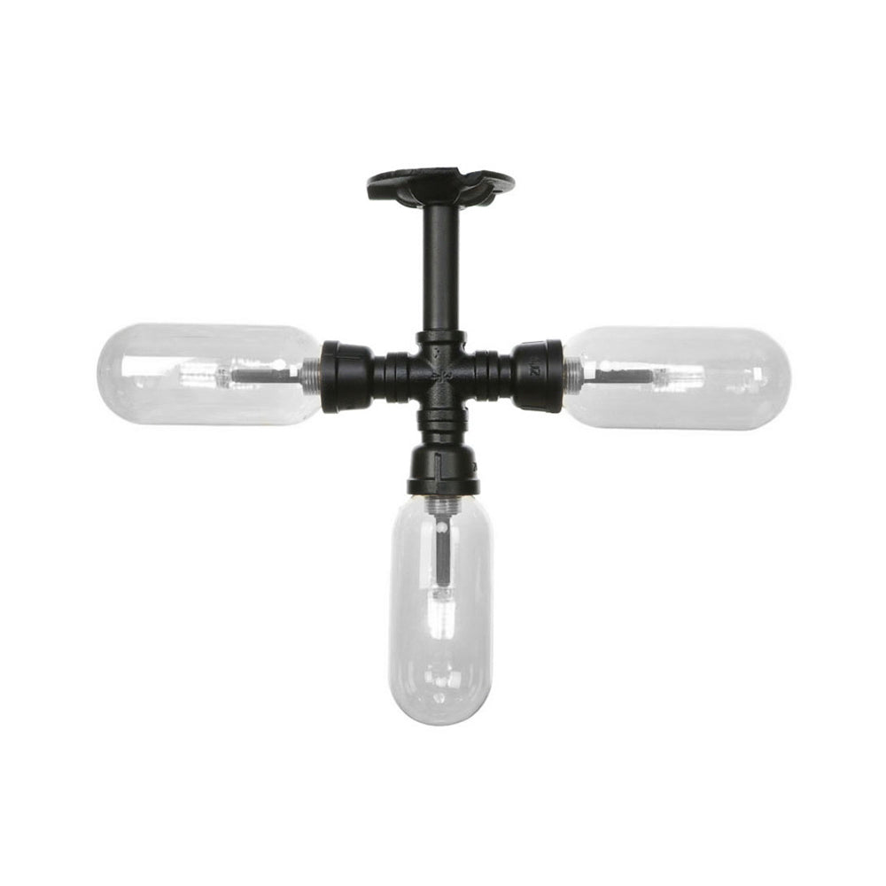 Cápsula Semi Flush Light Style Vintage 3/4 Luz mate mate negro accesorio de iluminación de vidrio transparente con diseño de tubería