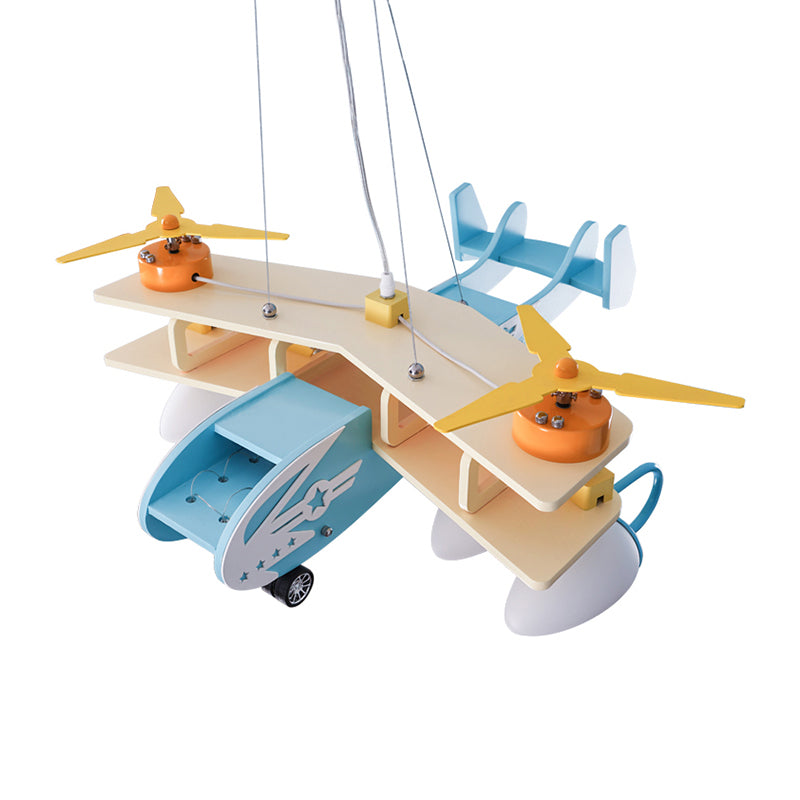 Blue Fighter Plane Hanging Lamp armatuur houten hangende kroonluchter voor kinderslaapkamer