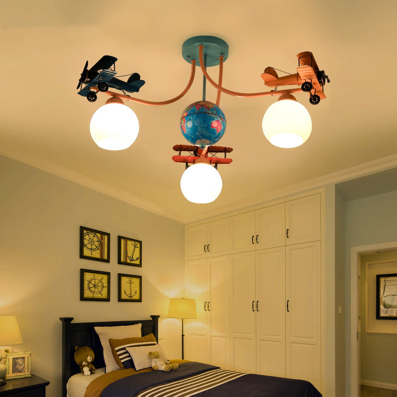 Blue Battle Plane Flush Mount Ceiling Light Cartoon Metal Ceiling Light Fixture for Kid Bedroom